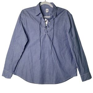 NWT Gap Blue Striped Lace Up Long Sleeve Shirt Sz M